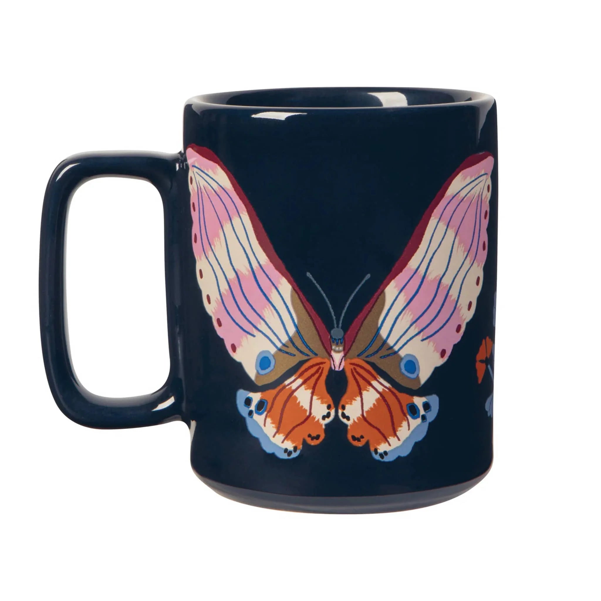 Best Of Atlanta Gift Shop Aurora Studio Mug - Navy Blue Stoneware Mug with Colorful Butterfly Design