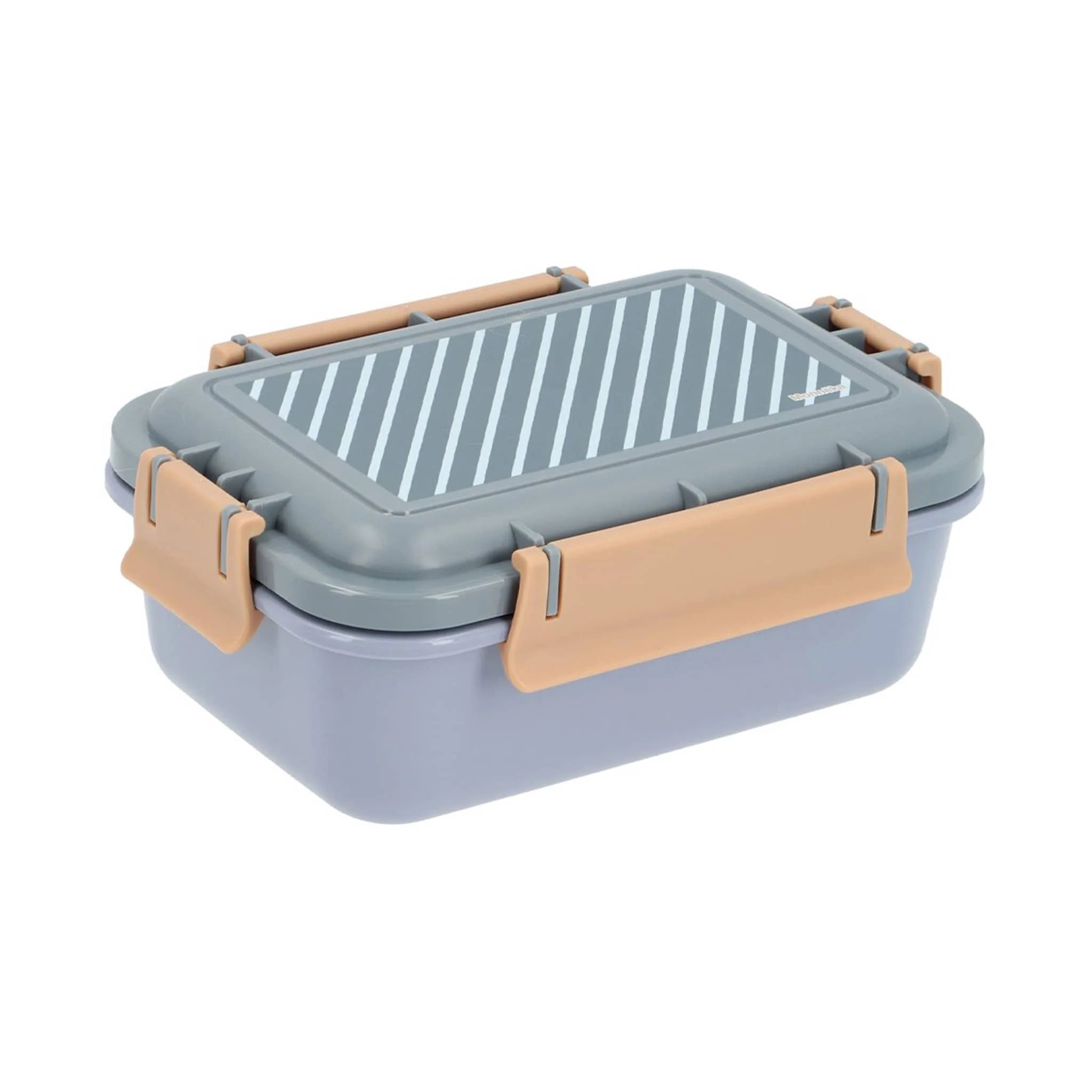 Bestofatlantagiftshop Blue Stripes Kids School Bento Lunch Box with compartments and fork