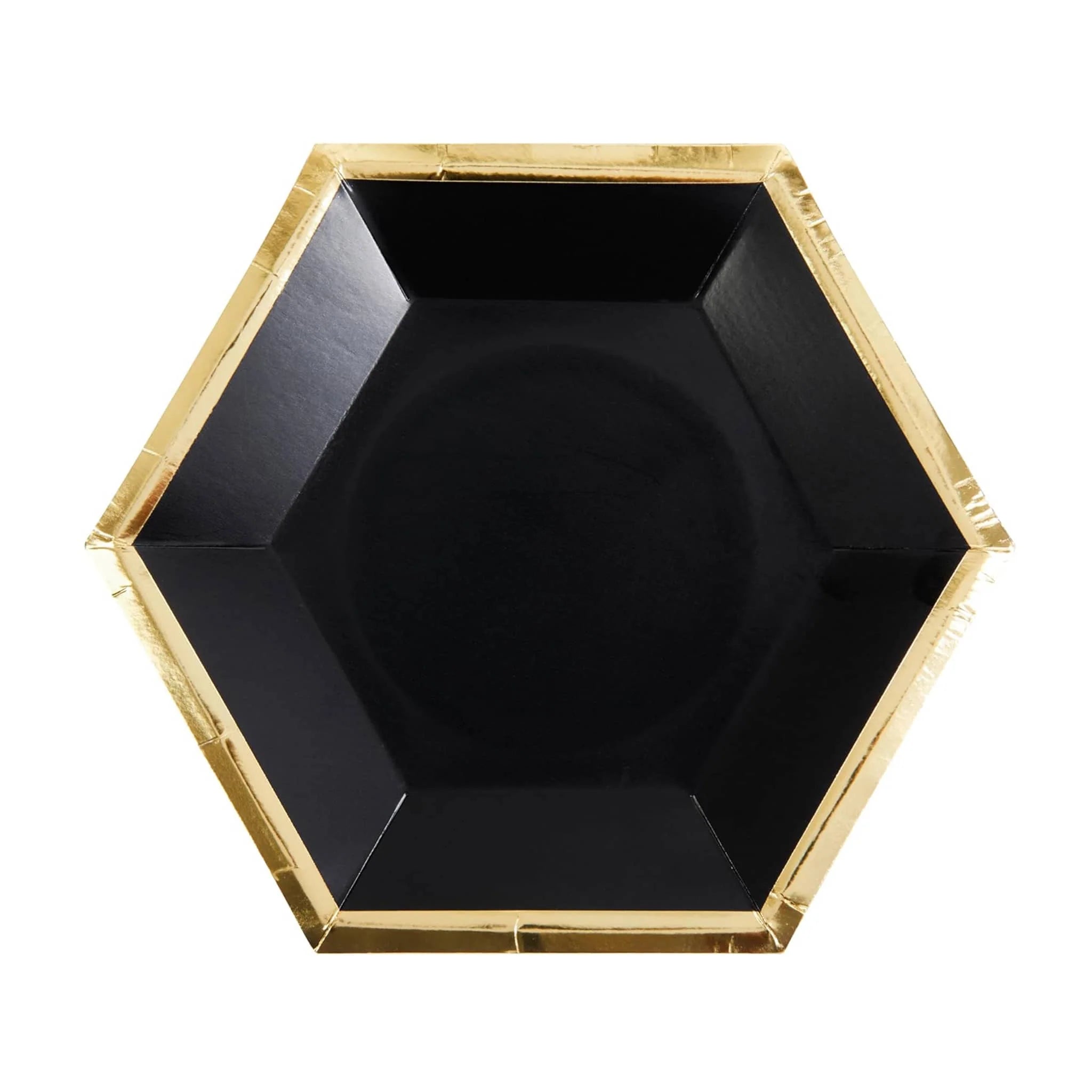 Bestofatlantagiftshop Gold and Black Hexagon Plates - Pack of 8 Elegant Disposable Lunch Plates