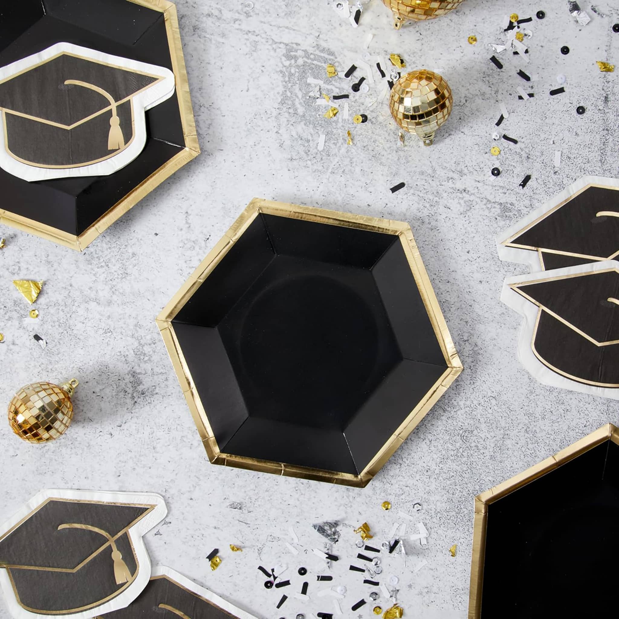 Best Of Atlanta Gift Shop Gold and Black Hexagon Lunch Plates - Pack of 8 Stylish Disposable Plates