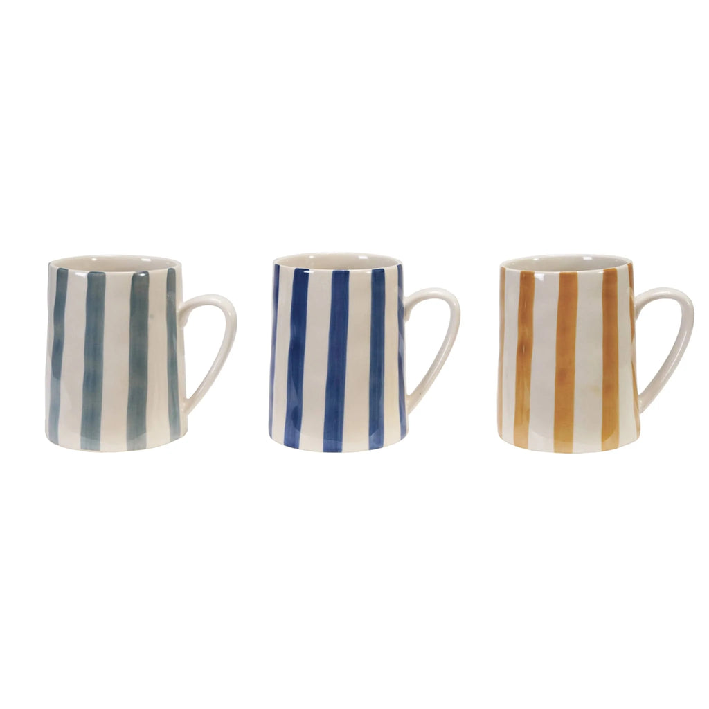 Bestofatlantagiftshop Hand-Painted Striped Stoneware Mug in Blue and Green