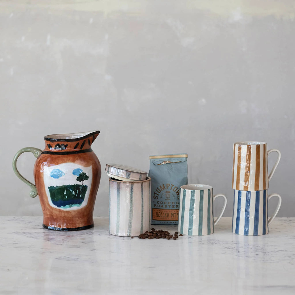 Hand-Painted Striped Stoneware Mug - 3 Colors