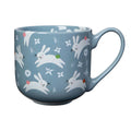 Bestofatlantagiftshop Happy Hops Mug - blue stoneware mug with leaping bunnies