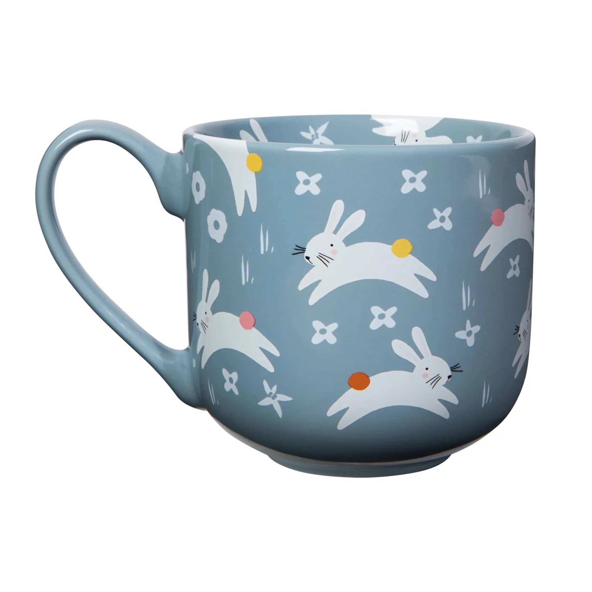 Best Of Atlanta Gift Shop Happy Hops Mug - Blue Stoneware Bunny Coffee Cup