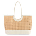 Bestofatlantagiftshop Lyra Tote in White – woven vegan leather beach bag with cane-inspired design