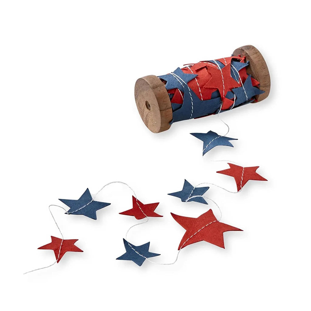 Bestofatlantagiftshop Red and Blue Star Paper Garland on Vintage Wooden Spool