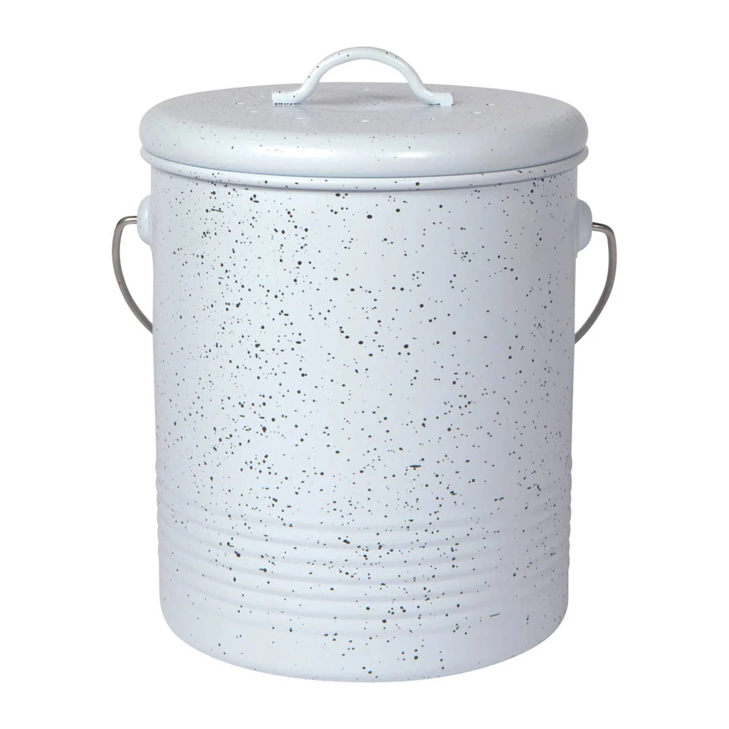Bestofatlantagiftshop Speckled Metal Compost Bin in White with Gray Speckles