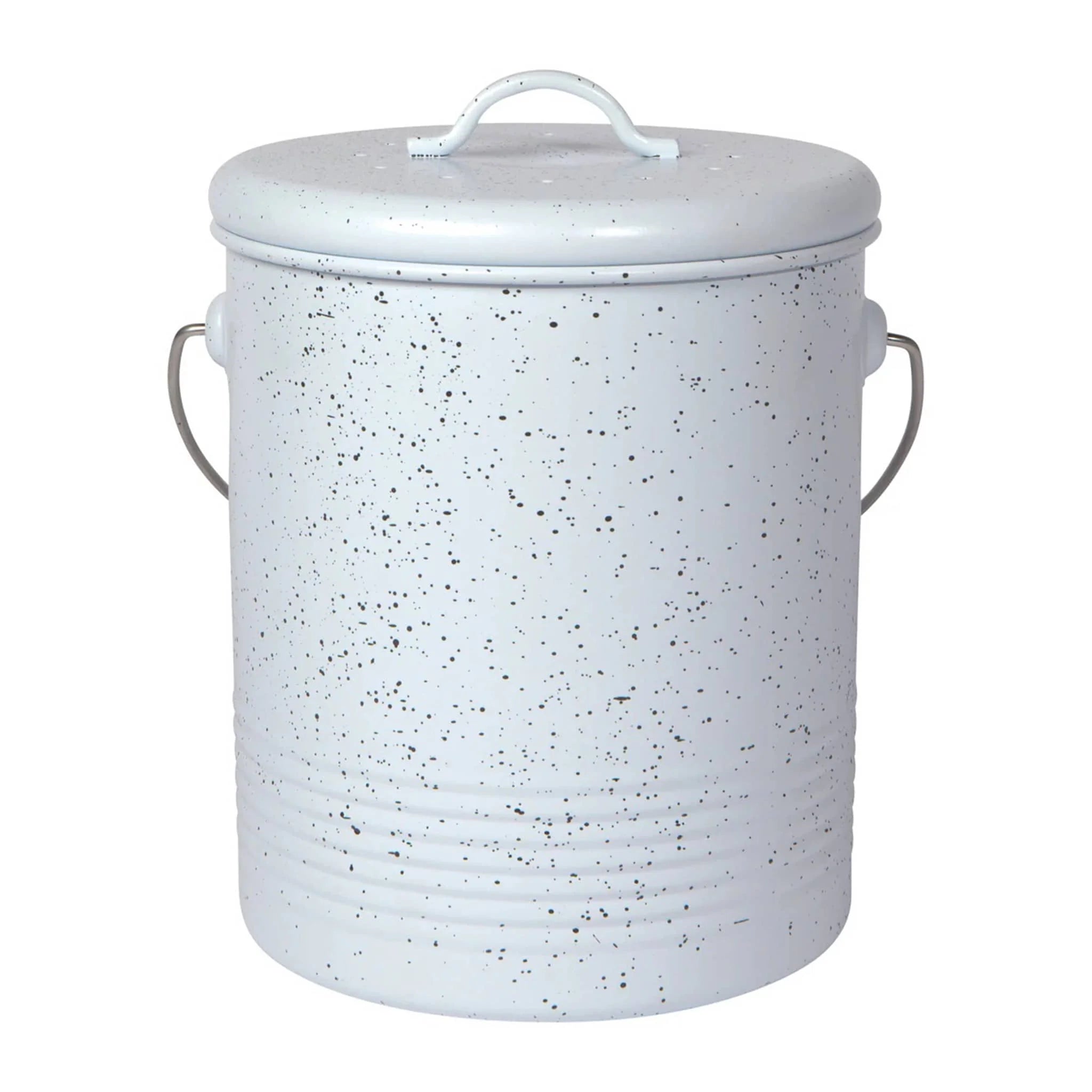Bestofatlantagiftshop Speckled Metal Compost Bin in White with Gray Speckles