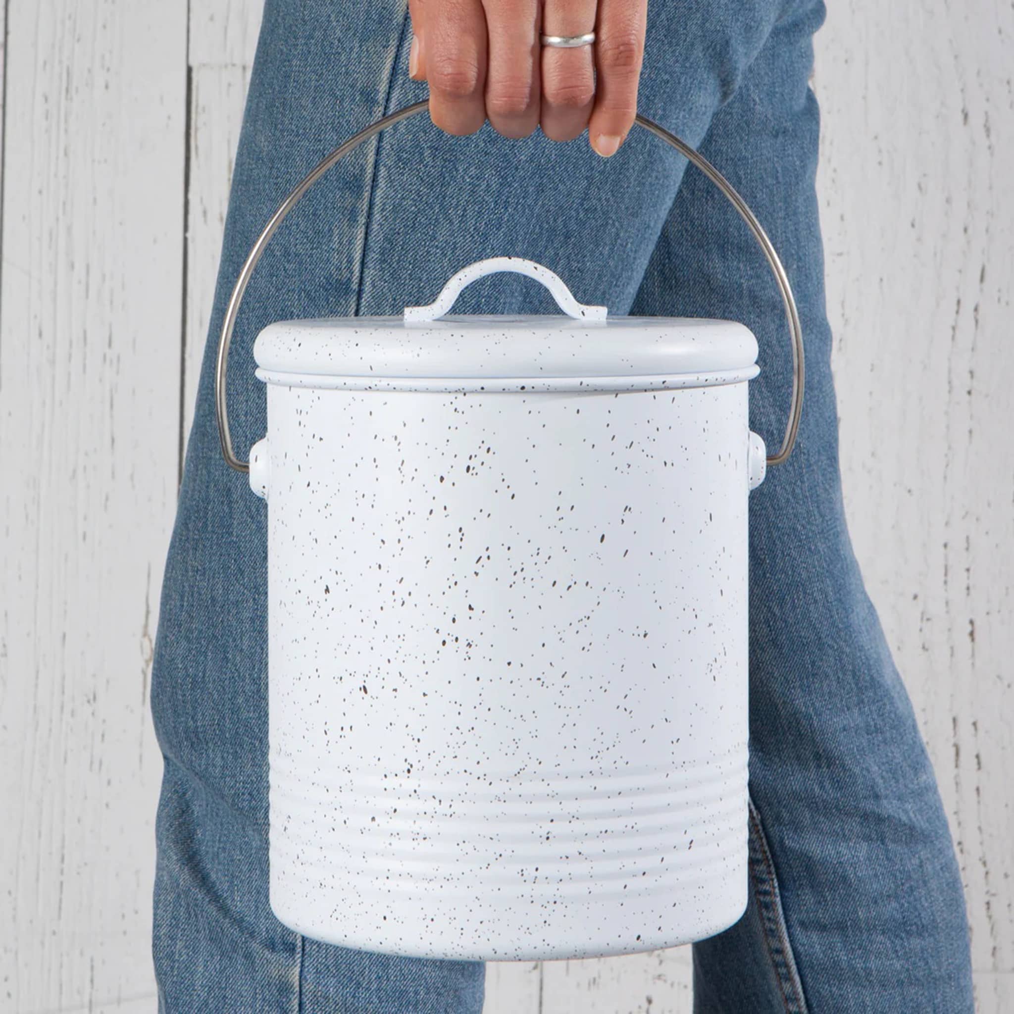 Best Of Atlanta Gift Shop Speckled Metal Compost Bin - 1.25 Gallon White with Gray Speckles