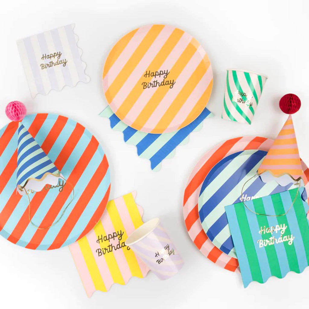 Stripe Party Hats - Set of 8 Colorful Hats
