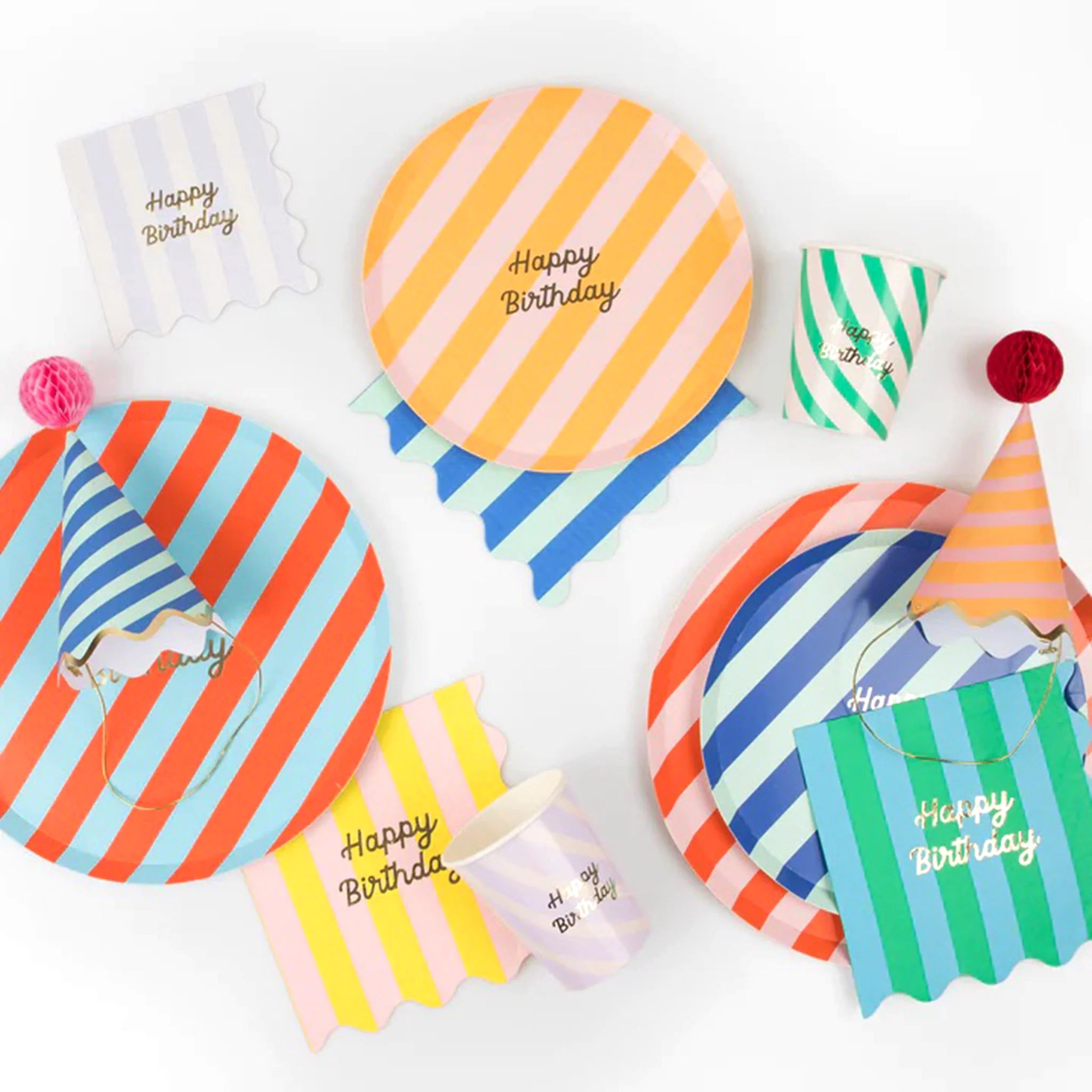 Best Of Atlanta Gift Shop Stripe Party Hats - Set of 8 Colorful Hats