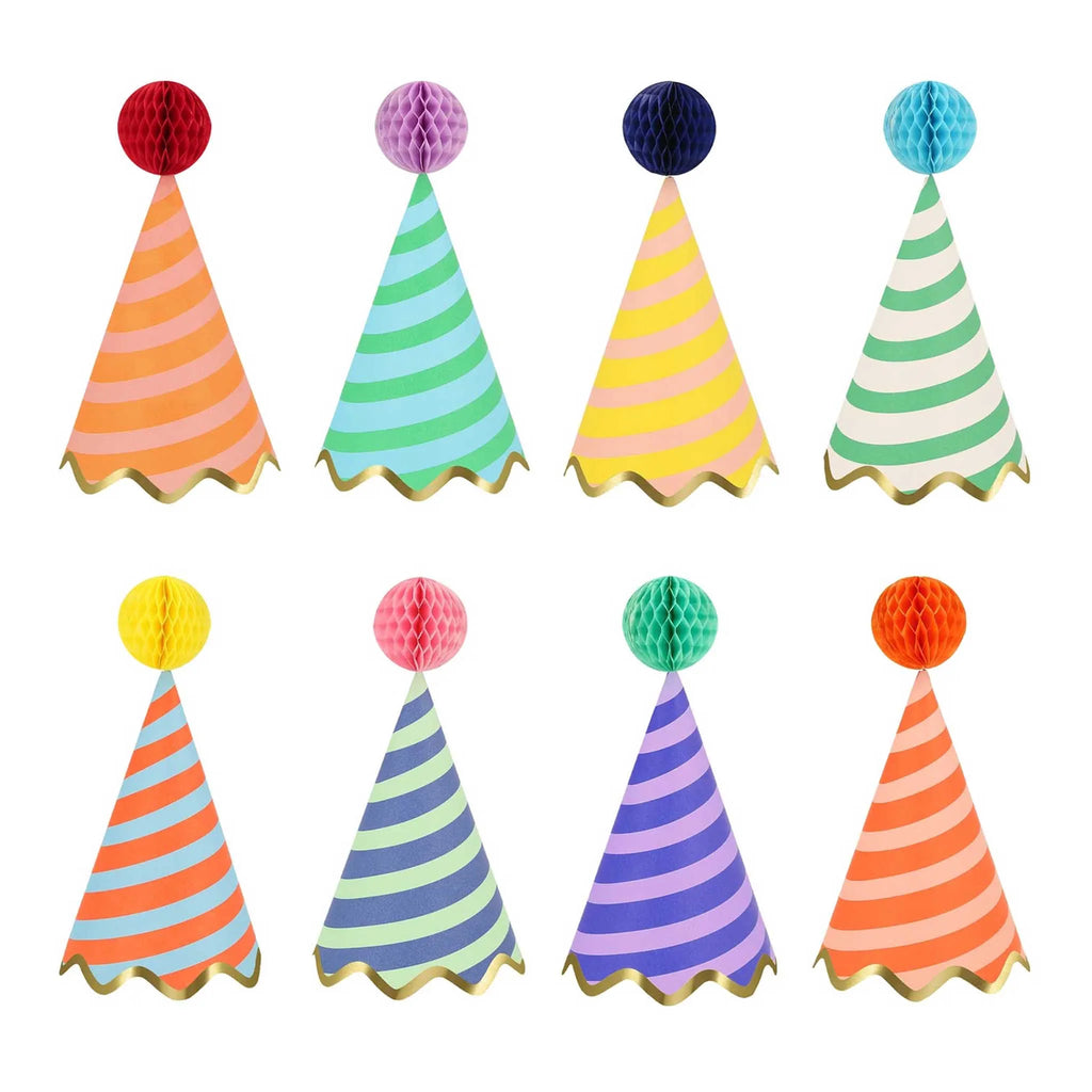 Bestofatlantagiftshop stripe party hats pack of 8 colorful party hats